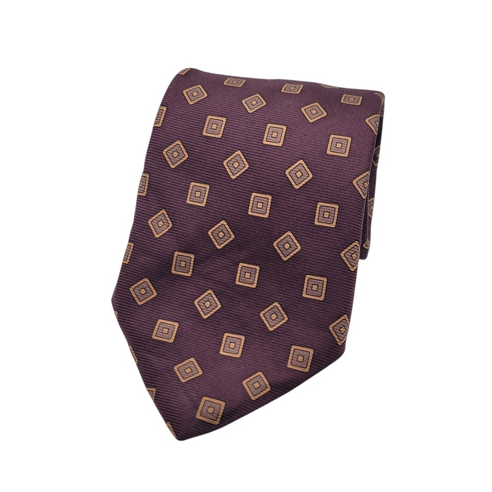BROOKS BROTHERS Makers Silk Necktie Designer Geometric Burgundy Gray Tan Tie USA